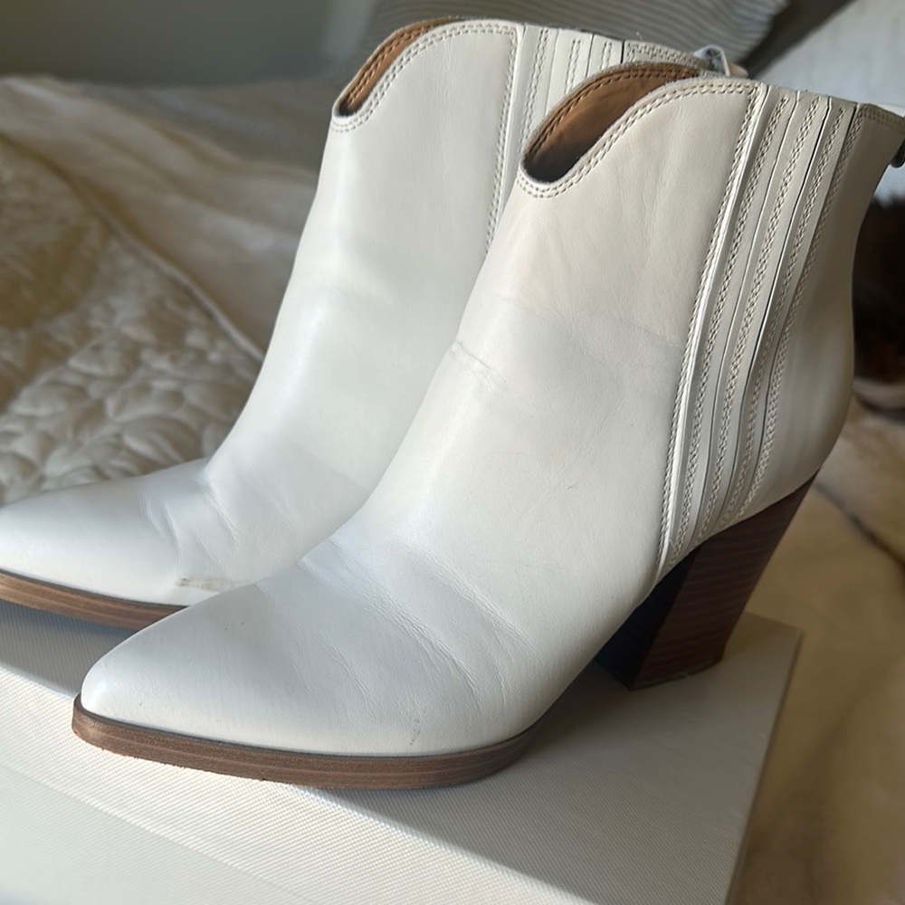 Marc Fisher White Annabel Ankle Booties with Western Flair